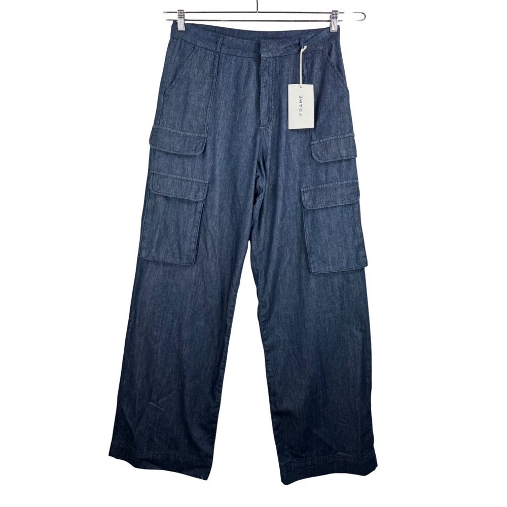 Frame Relaxed Straight Cargo Jeans 90s boho preppy dark wash sz 32‎
